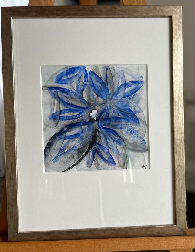 Painting 'Nefeli' (20 x 20 cm), with mount and frame (33 x 42,5 cm).